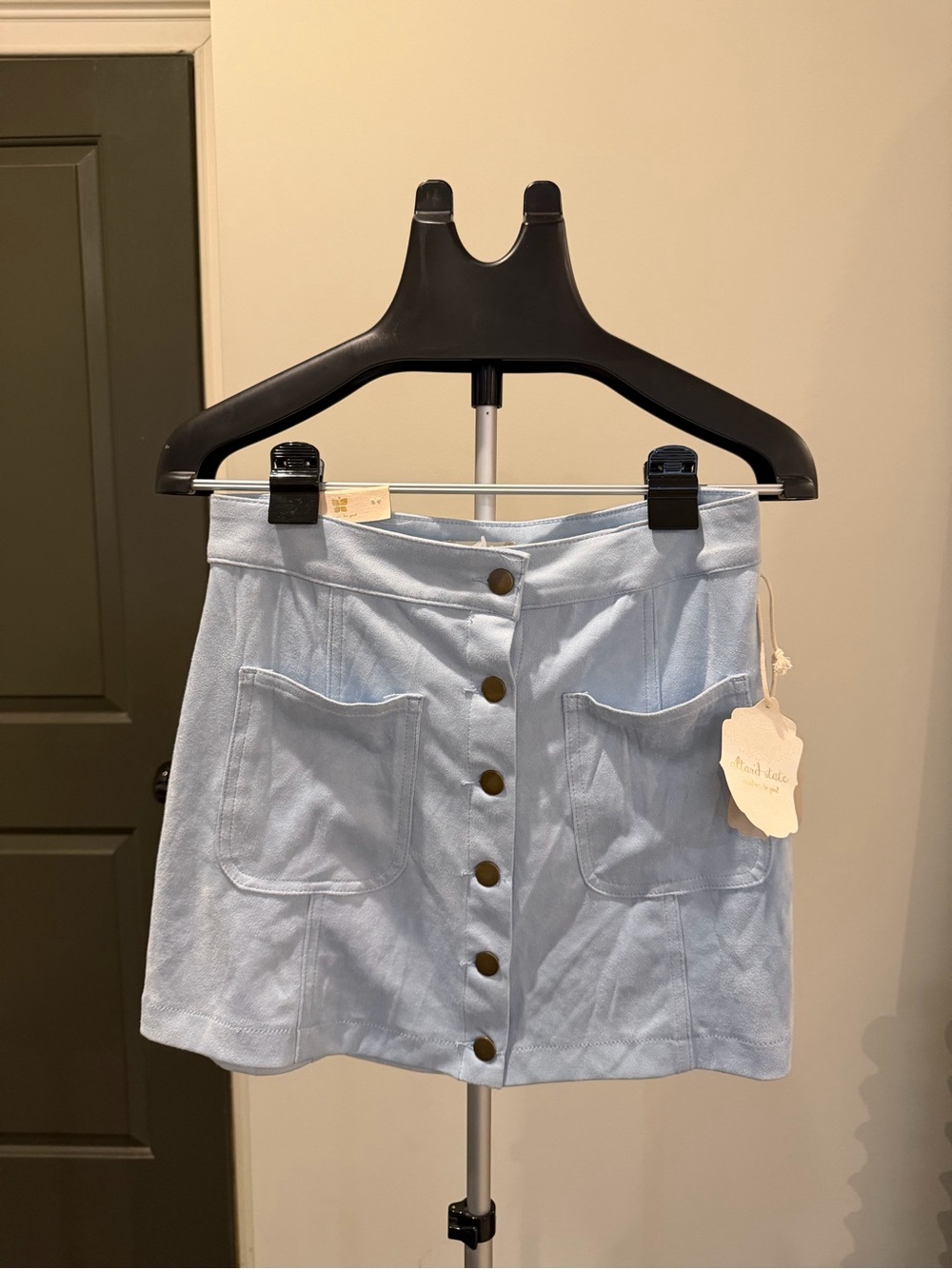 Altar’d State Light Blue Faux Suede Button Front Mini Skirt Small NWT